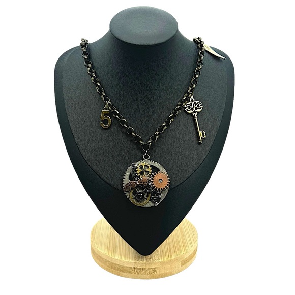 One of a kind Steampunk, Silver, Antique Bronze, Pendant necklace - Picture 4 of 16